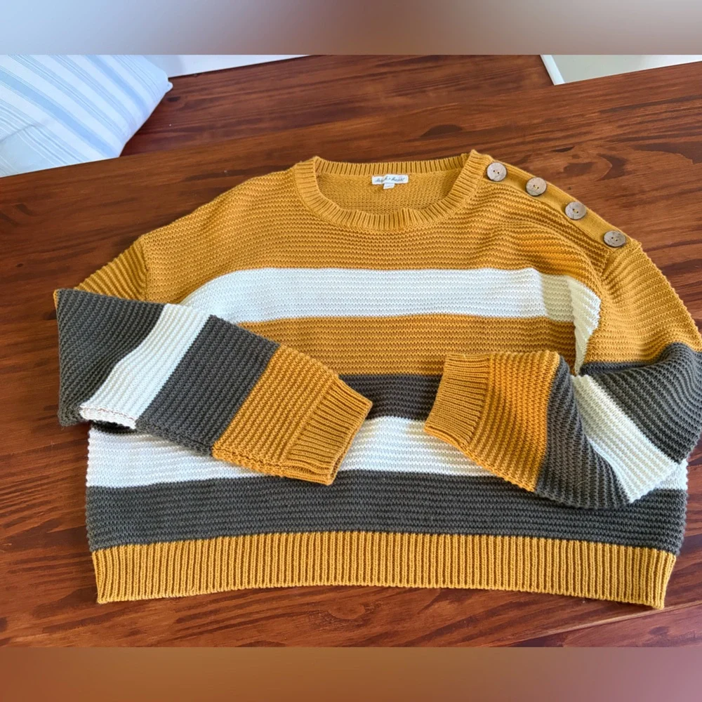 Derek Heart Mustard and Cream Striped Sweater - Picture 1 of 3